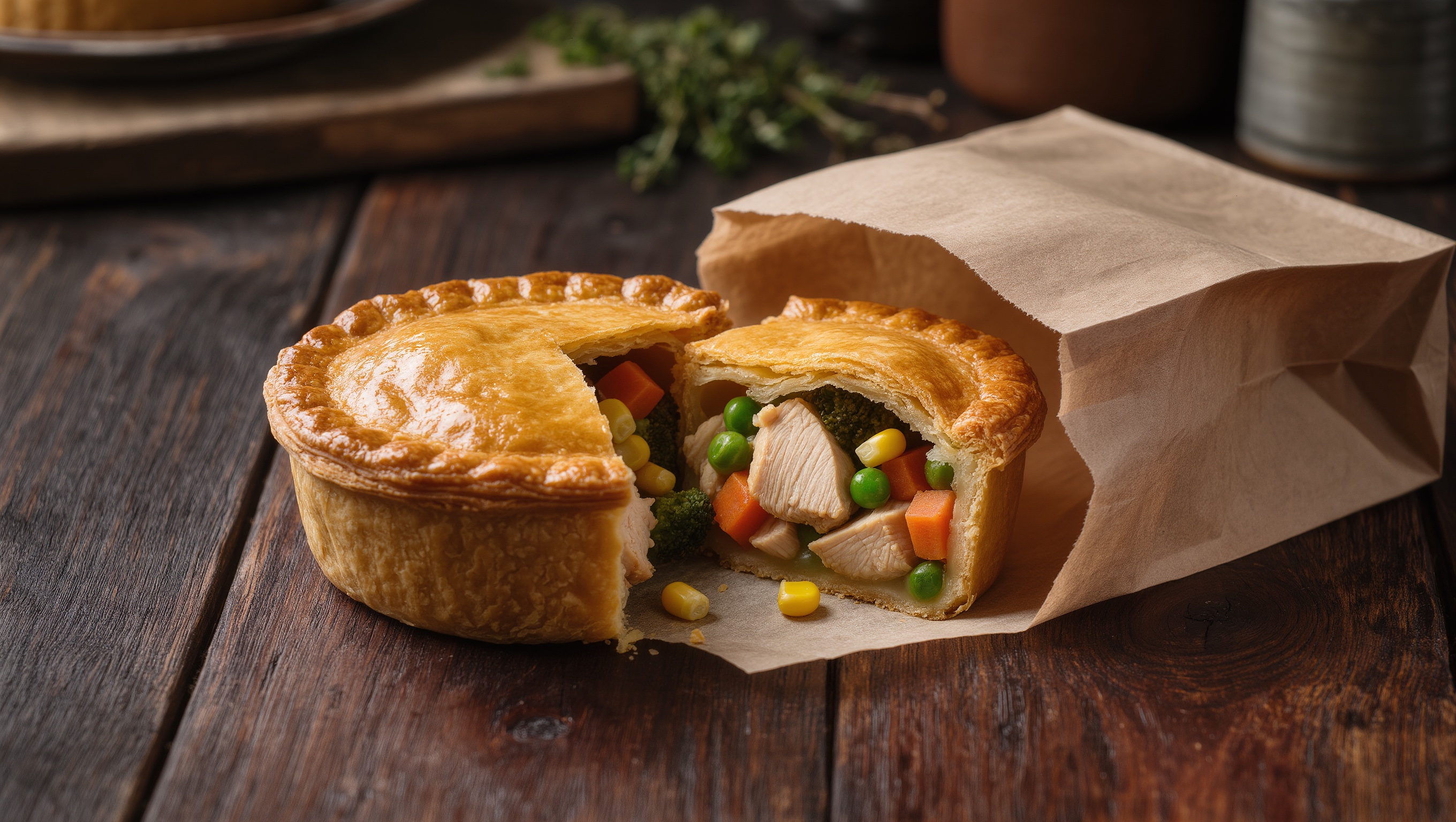 The Australian chicken and vegetable pie, traditional presentation