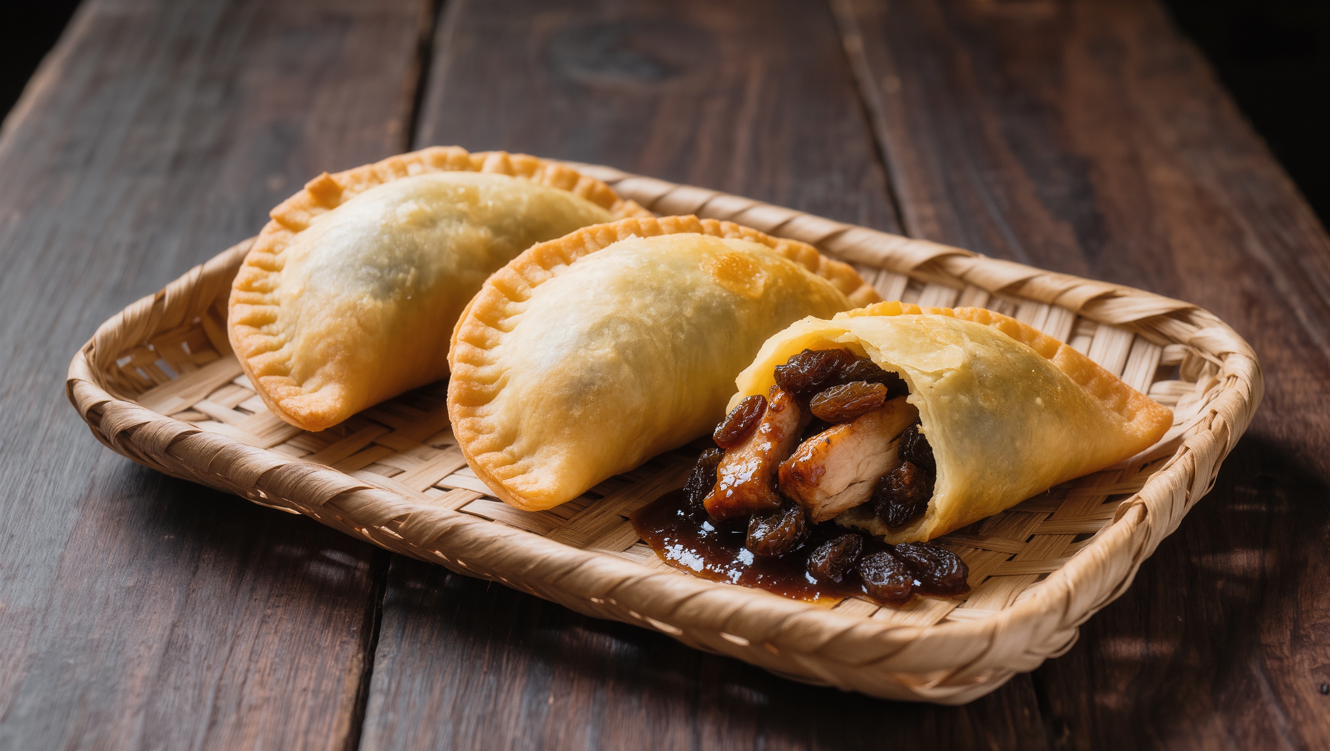 The chicken adobo empanada of the Philippines, traditional presentation