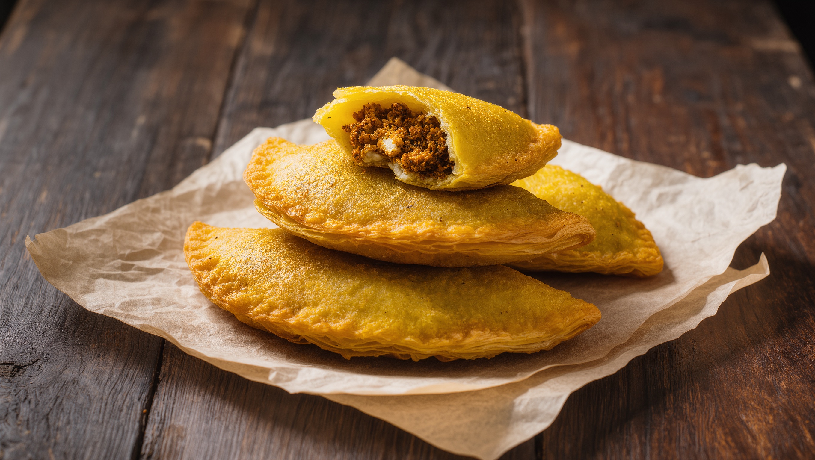 The Jamaican chicken patty, traditional presentation
