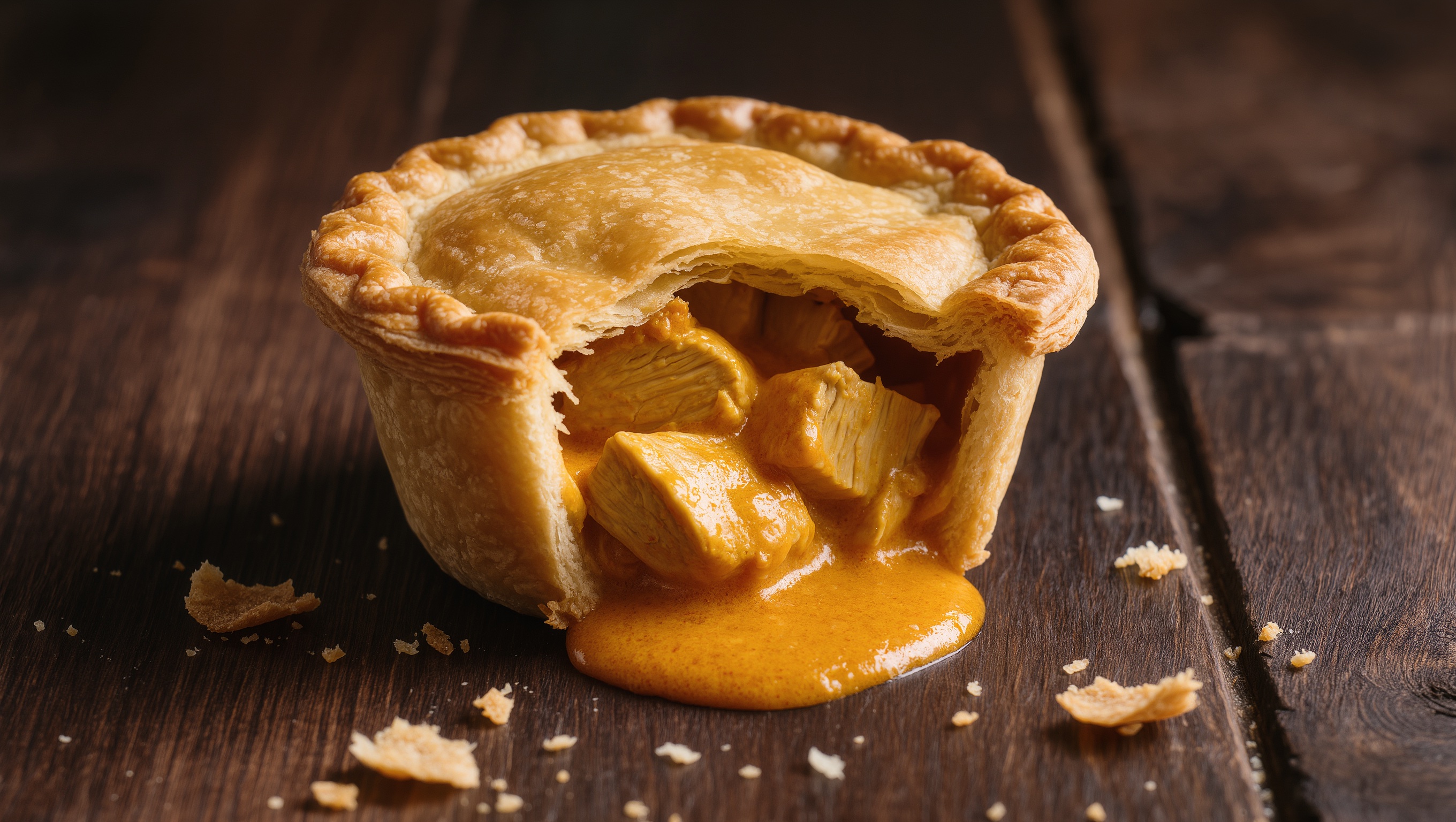 The New Zealand butter chicken pie, traditional presentation