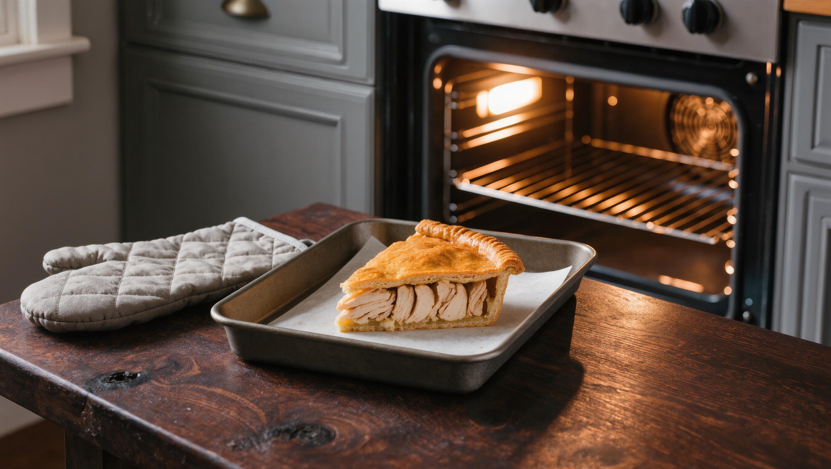 What internal temperature should chicken pie reach?